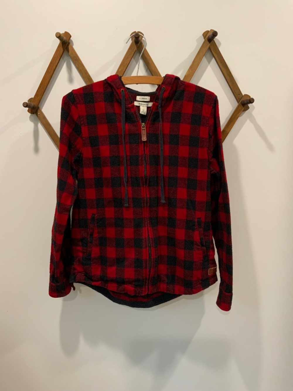 Women’s LLBean Plaid Flannel Shirt, Relaxed Zip Hoodied